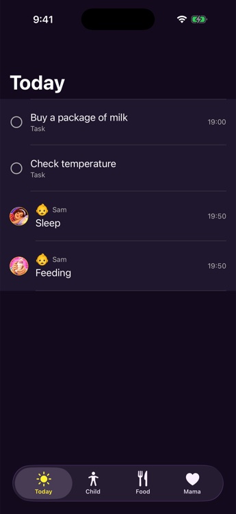Today screen showing tasks and reminders